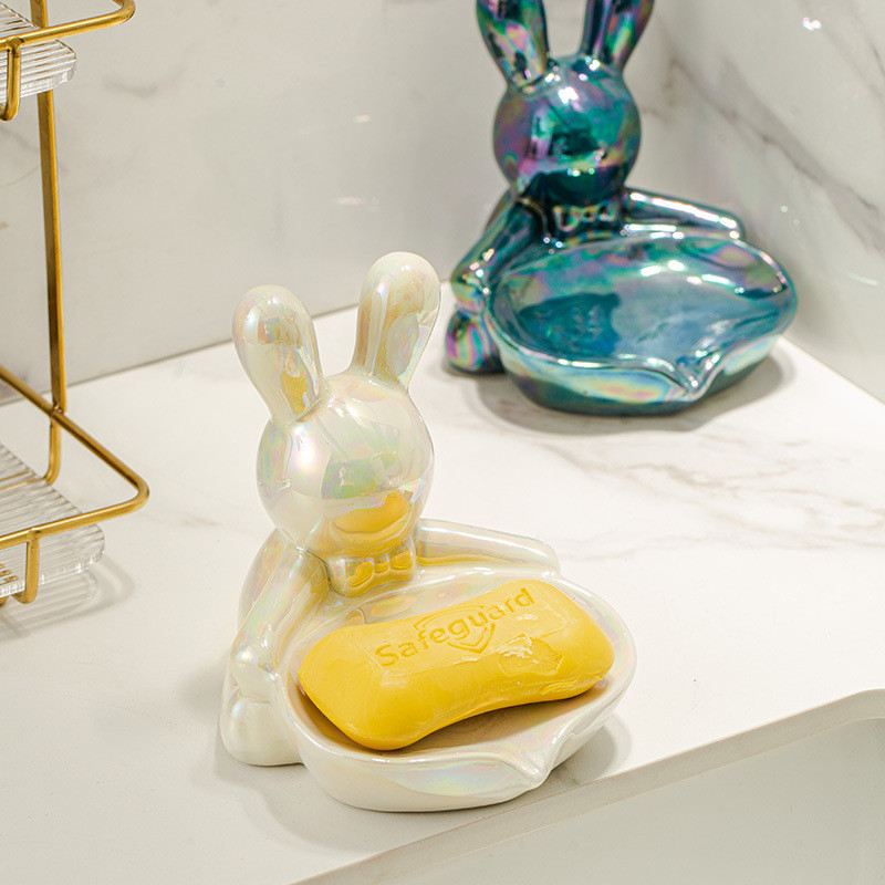 Prabangus nutekėjimo muilo padėklas Keraminis triušio muilo indas Kūrybinė muilo dėžutė Dušo muilo laikiklis Mielas laikymo padėklas vonios reikmenys