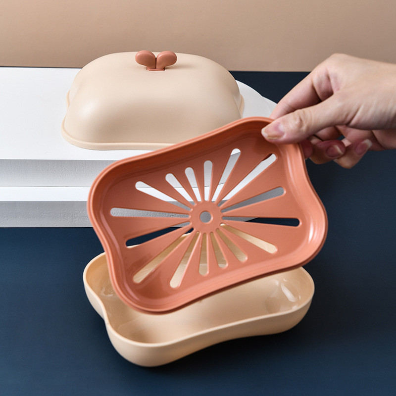 Nešiojamo muilo dėklo laikiklio sandarinimo dėžutė Dvisluoksnė nutekėjimo lentyna Lėkštės indų lentyna su dangčiu Virtuvė Namų vonios kambarys Dušas