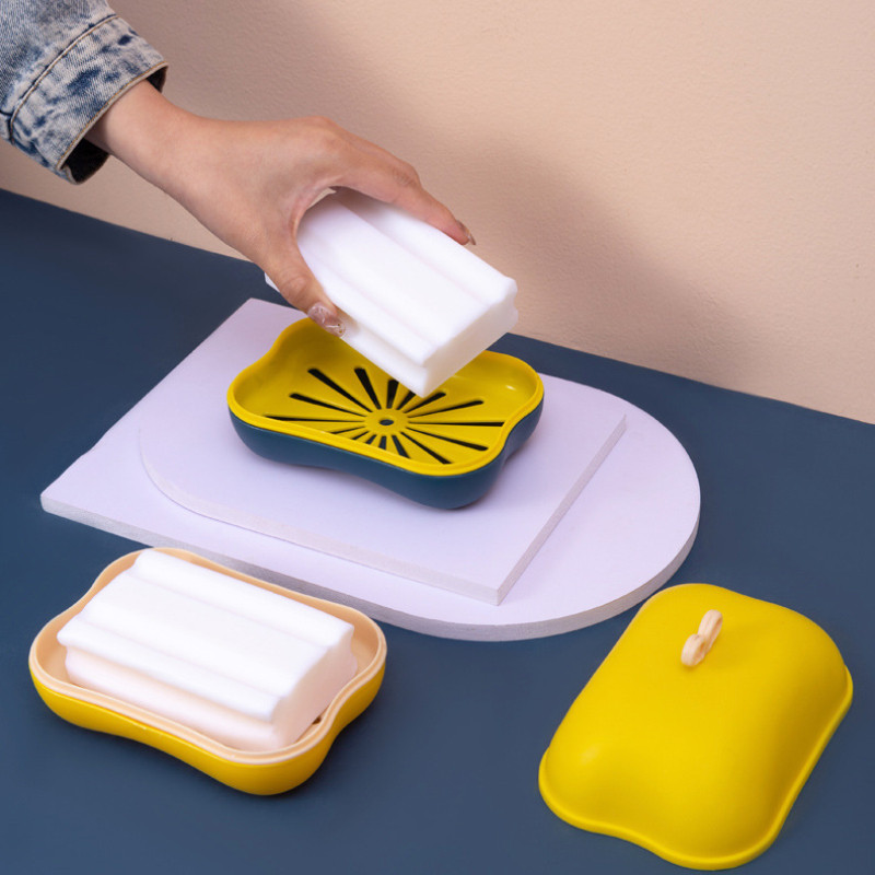 Nešiojamo muilo dėklo laikiklio sandarinimo dėžutė Dvisluoksnė nutekėjimo lentyna Lėkštės indų lentyna su dangčiu Virtuvė Namų vonios kambarys Dušas