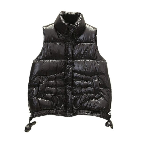 Női alkalmi mellény magas gallérral - fekete-fehér színben