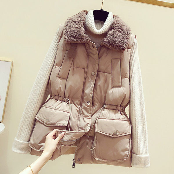 Įprasta moteriška liemenė su apatine apykakle ir sagtimi