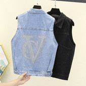 Ženski traper prsluk s printom