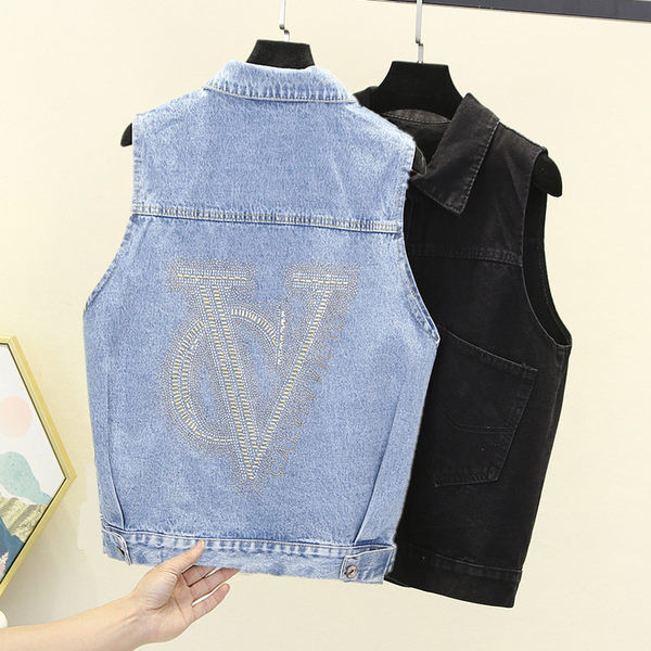 Ženski traper prsluk s printom