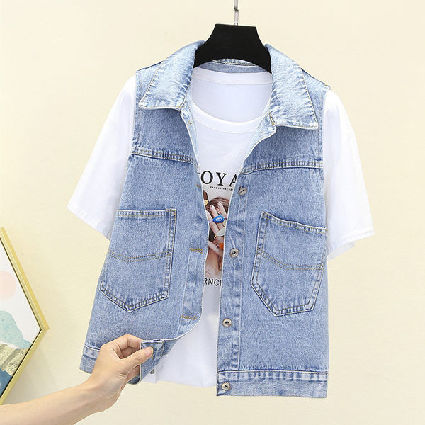 Ženski traper prsluk s printom