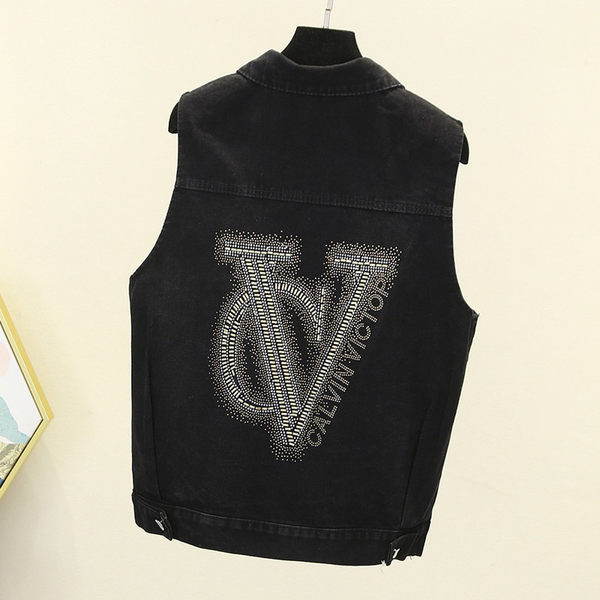 Ženski traper prsluk s printom