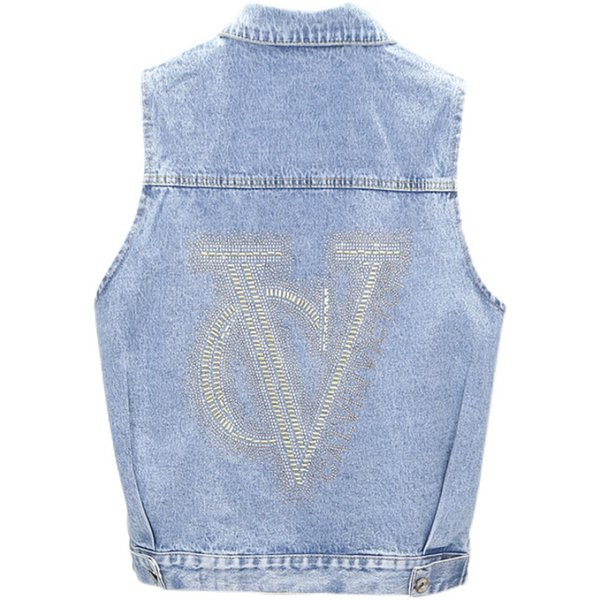 Ženski traper prsluk s printom