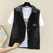 Moteriška džinsinė liemenė su puošmena ir sagomis