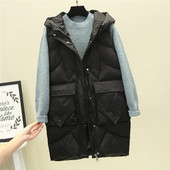 Vestă lungă modernă de damă cu glugă, cu fermoar