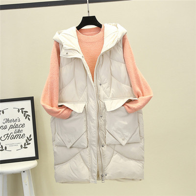 Vestă lungă modernă de damă cu glugă, cu fermoar