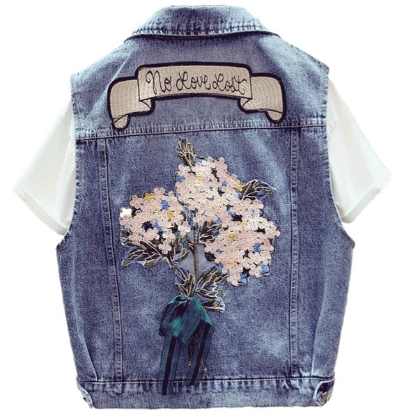 Vesta de dama din denim cu broderie