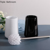 Perie de toaletă din ceramică albă neagră cu set de suport Perii de curățare pentru baie de uz casnic Instrument de curățare cu mâner lung pe podea