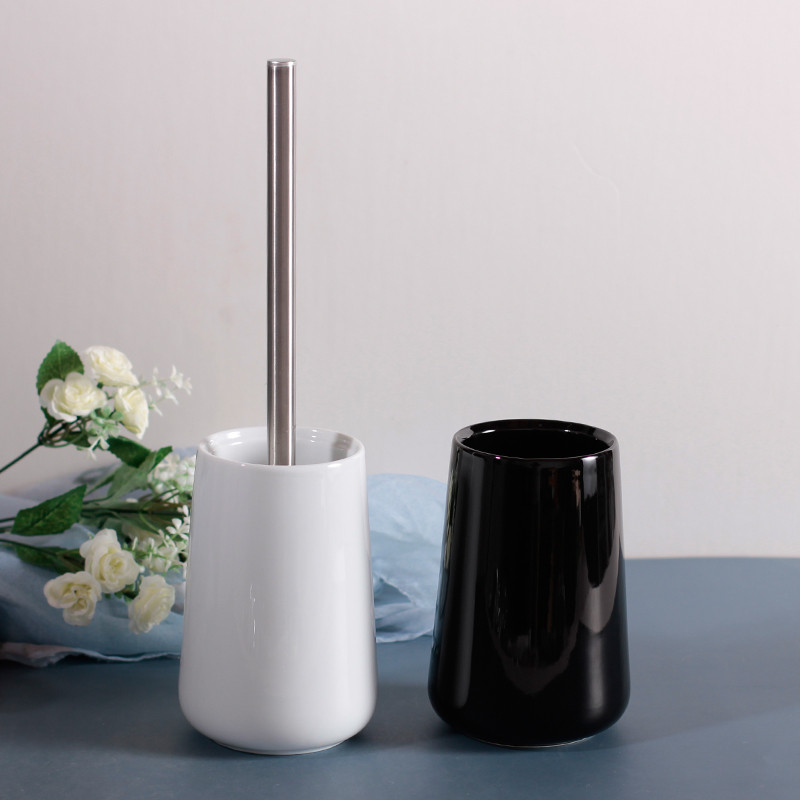 Perie de toaletă din ceramică albă neagră cu set de suport Perii de curățare pentru baie de uz casnic Instrument de curățare cu mâner lung pe podea