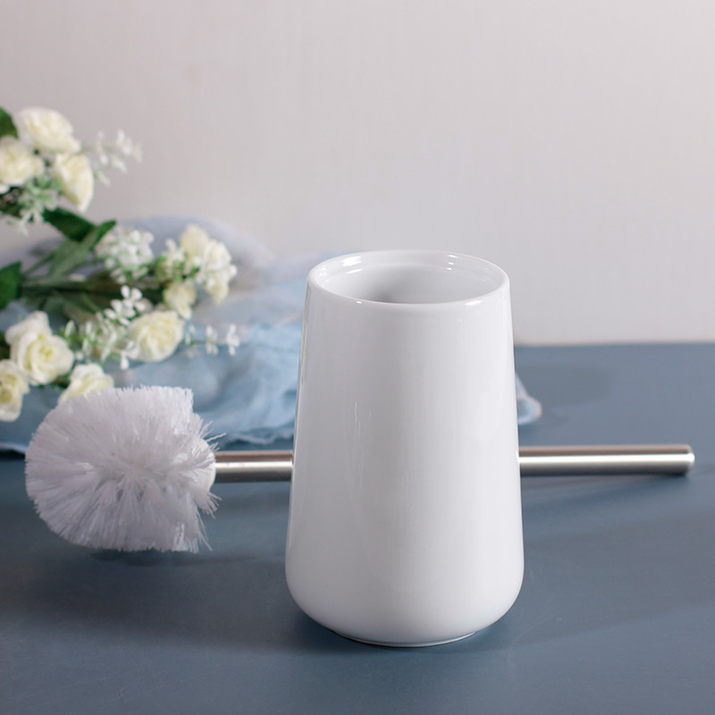 Perie de toaletă din ceramică albă neagră cu set de suport Perii de curățare pentru baie de uz casnic Instrument de curățare cu mâner lung pe podea