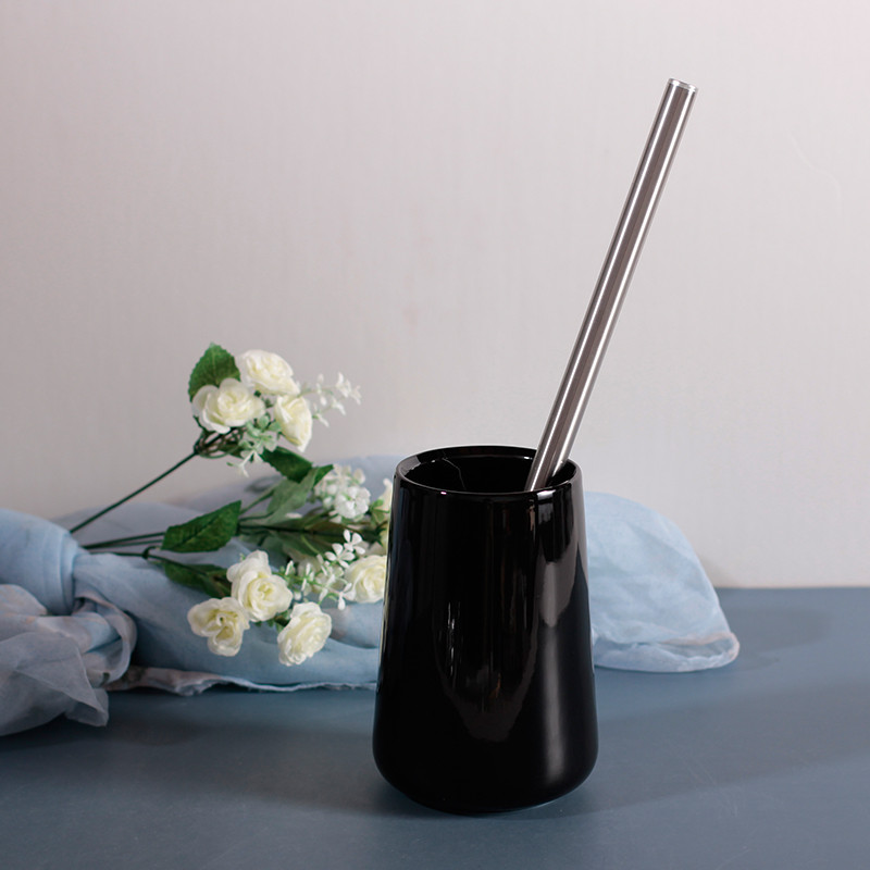 Perie de toaletă din ceramică albă neagră cu set de suport Perii de curățare pentru baie de uz casnic Instrument de curățare cu mâner lung pe podea