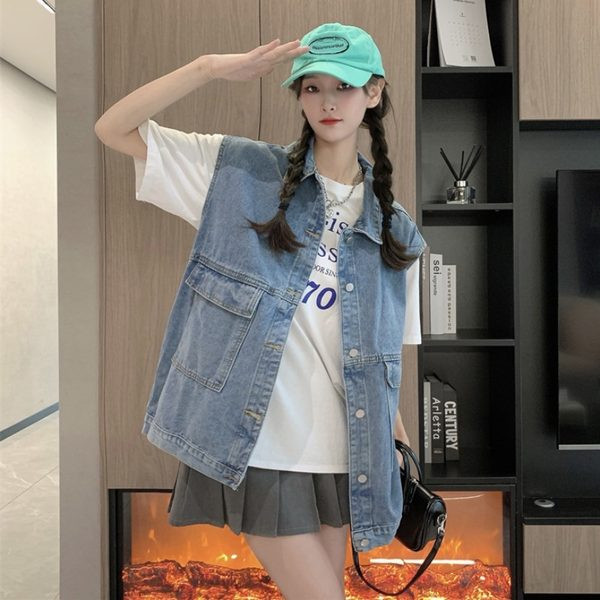 Vestă din denim de lungime medie pentru femei