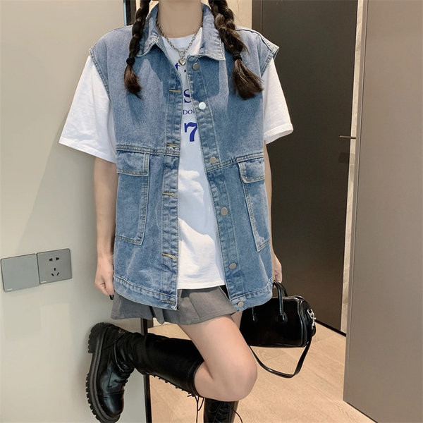 Vestă din denim de lungime medie pentru femei