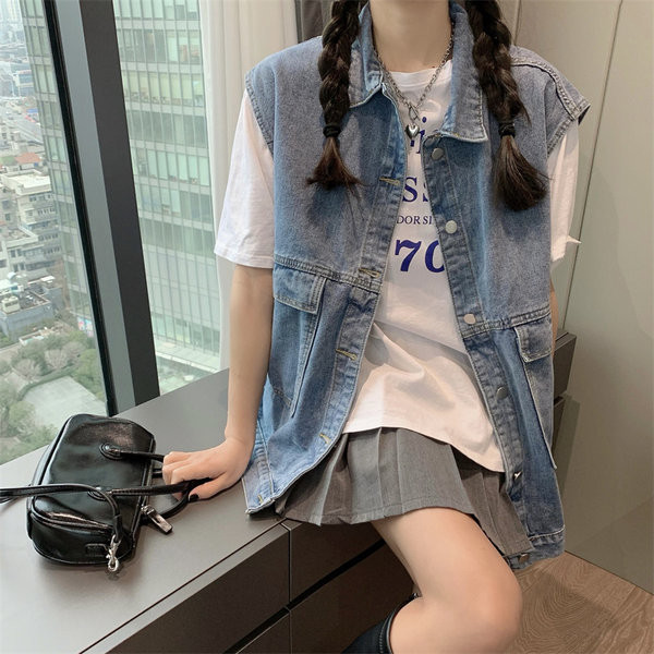 Vestă din denim de lungime medie pentru femei