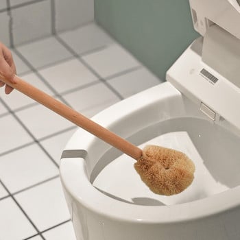 Актуализирана модерна версия на четка за тоалетна чиния, глава на четка от естествени кокосови влакна и дръжка от бук за тоалетна в банята - здрава, де