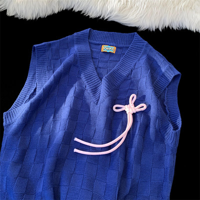 Új modell női kötött mellény hegyes nyakkivágással