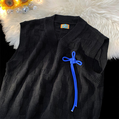 Új modell női kötött mellény hegyes nyakkivágással