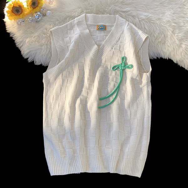 Új modell női kötött mellény hegyes nyakkivágással