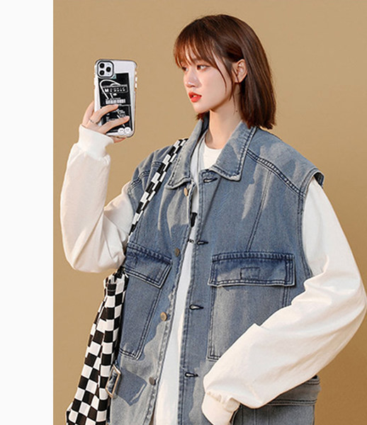 Ženski traper prsluk s remenom i džepom