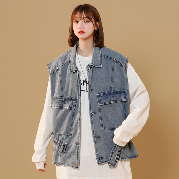 Ženski traper prsluk s remenom i džepom