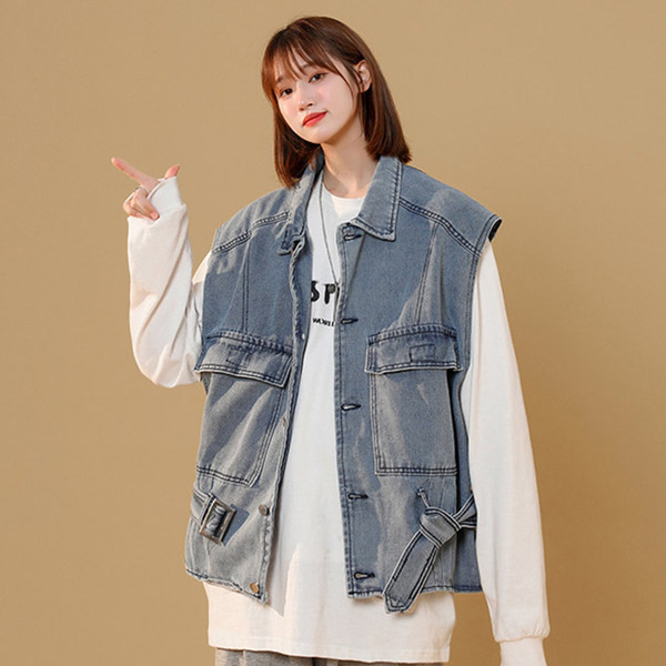 Ženski traper prsluk s remenom i džepom