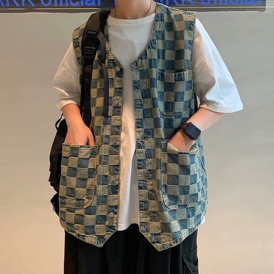 Νέο μοντέλο γυναικείο καρό τζιν γιλέκο