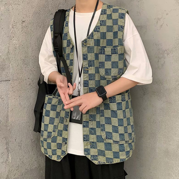 Νέο μοντέλο γυναικείο καρό τζιν γιλέκο