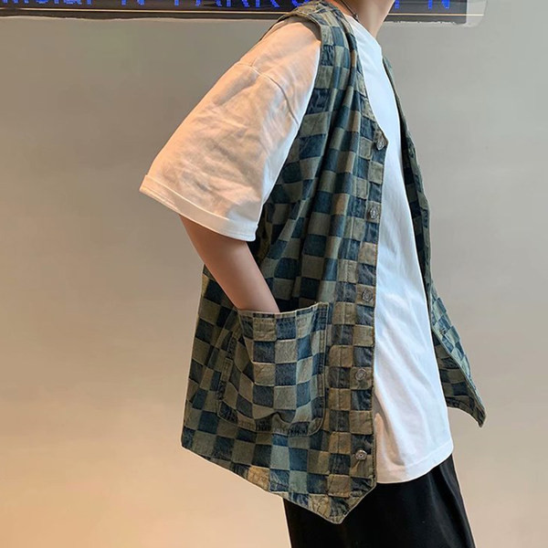 Νέο μοντέλο γυναικείο καρό τζιν γιλέκο