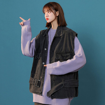 Női farmermellény övvel