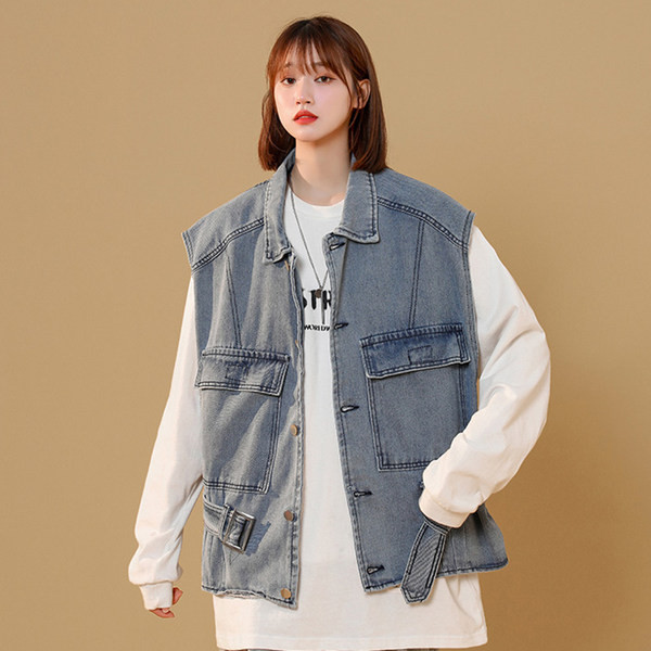 Női farmermellény övvel