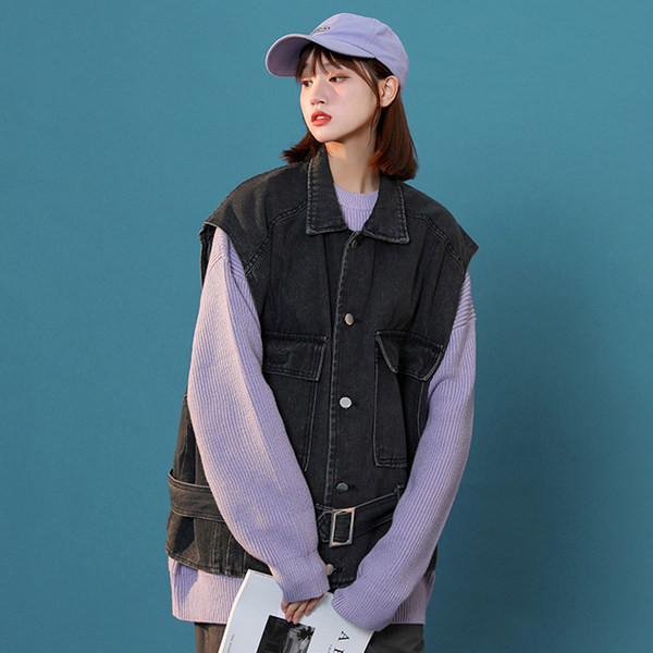 Női farmermellény övvel