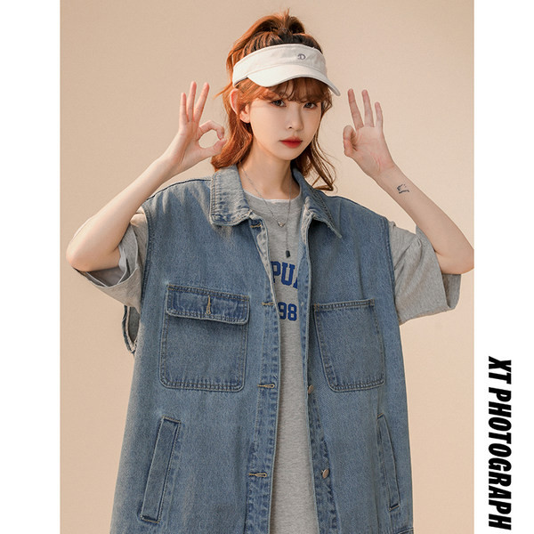 Vesta casual dama cu buzunare din denim