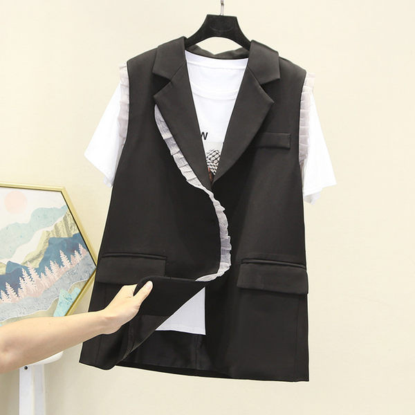 Elegantan ženski prsluk sa džepom i špicastim izrezom