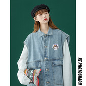 Ženski traper prsluk s džepom i gumbima