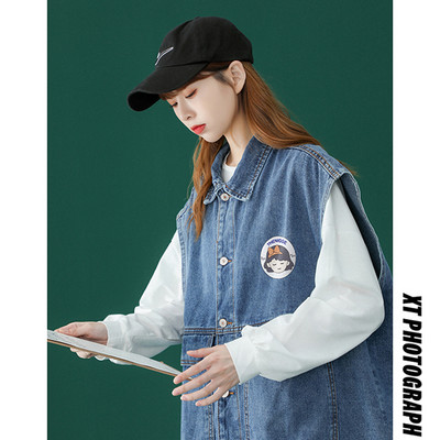 Ženski traper prsluk s džepom i gumbima