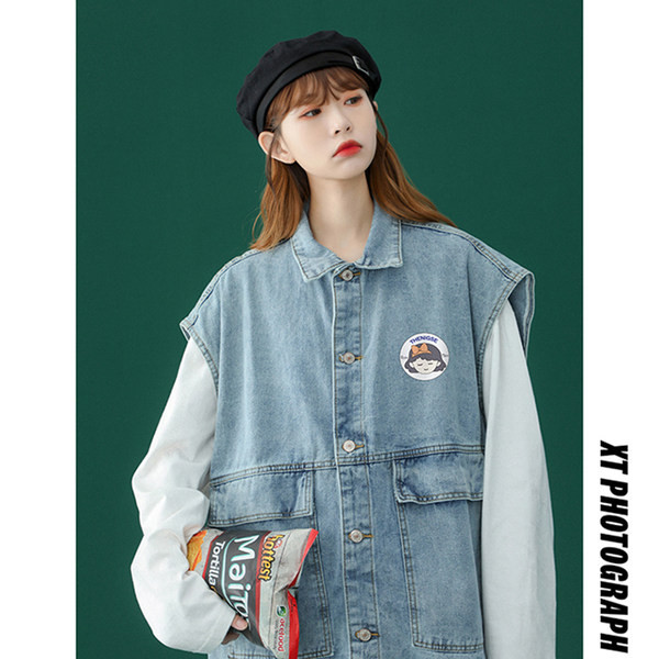 Ženski traper prsluk s džepom i gumbima