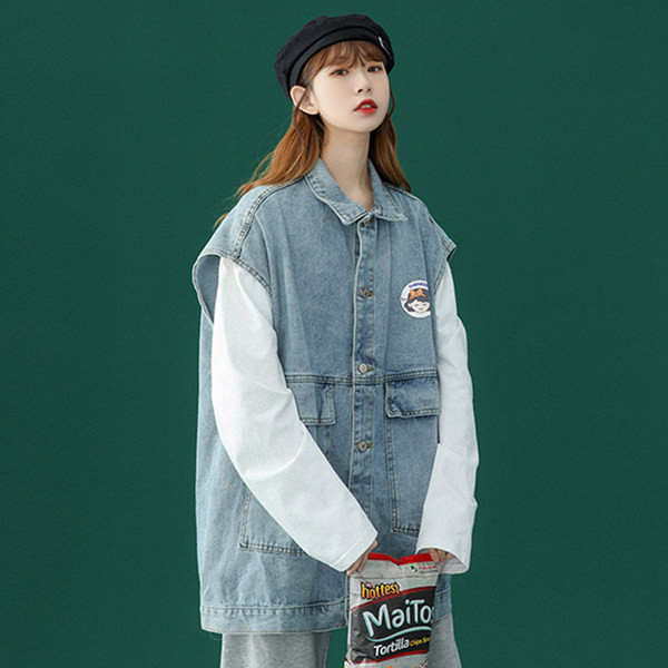 Ženski traper prsluk s džepom i gumbima