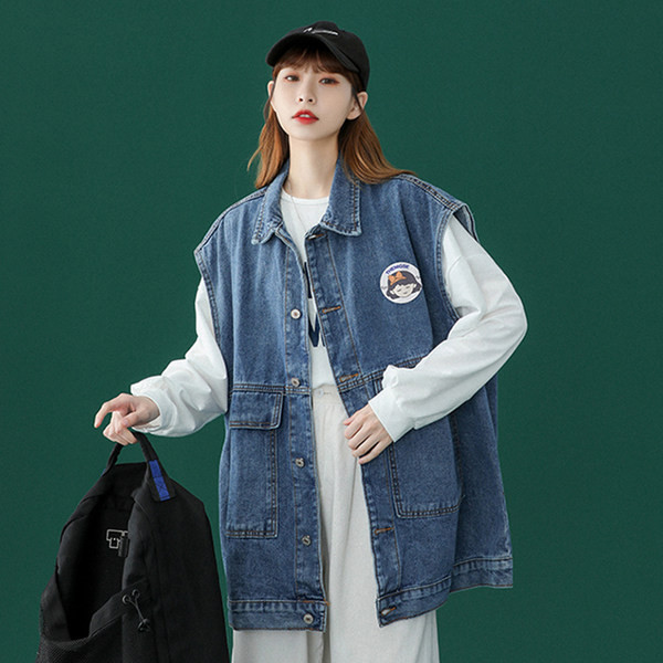 Ženski traper prsluk s džepom i gumbima