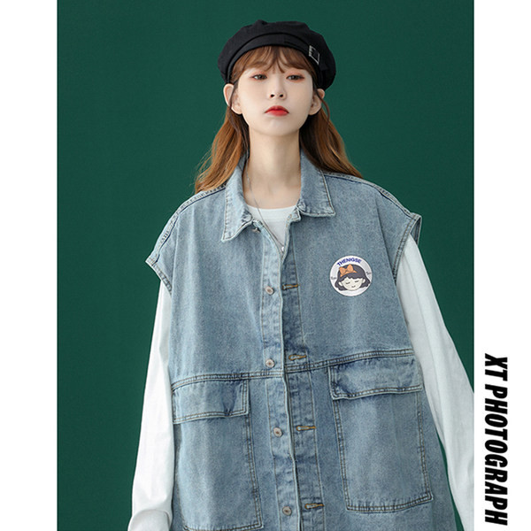 Ženski traper prsluk s džepom i gumbima