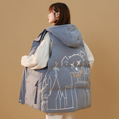 Ženski dugi prsluk s printom i kapuljačom