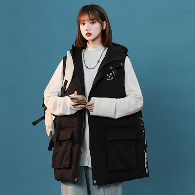 Ženski dugi prsluk s printom i kapuljačom