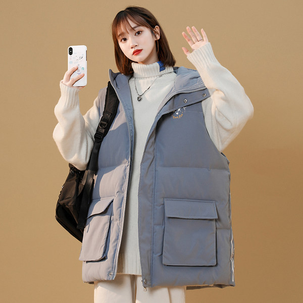 Ženski dugi prsluk s printom i kapuljačom