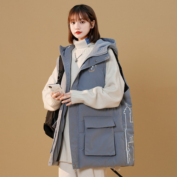 Ženski dugi prsluk s printom i kapuljačom