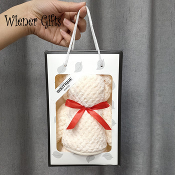75x35cm Коралово кадифено поларено мече кърпа за ръце с чанта Абсорбираща кърпа за лице Сватбени бизнес празнични подаръци Хавлиена кърпа за баня
