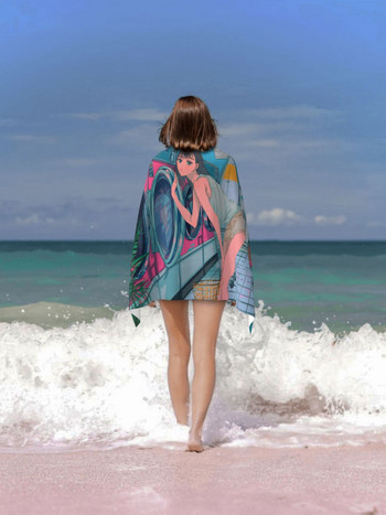 Аниме Манга момиче Hot Spring Домашна кърпа за баня Плажна кърпа Плажна кърпа Хотелска голяма кърпа за баня Микрофибърна кърпа 70X140
