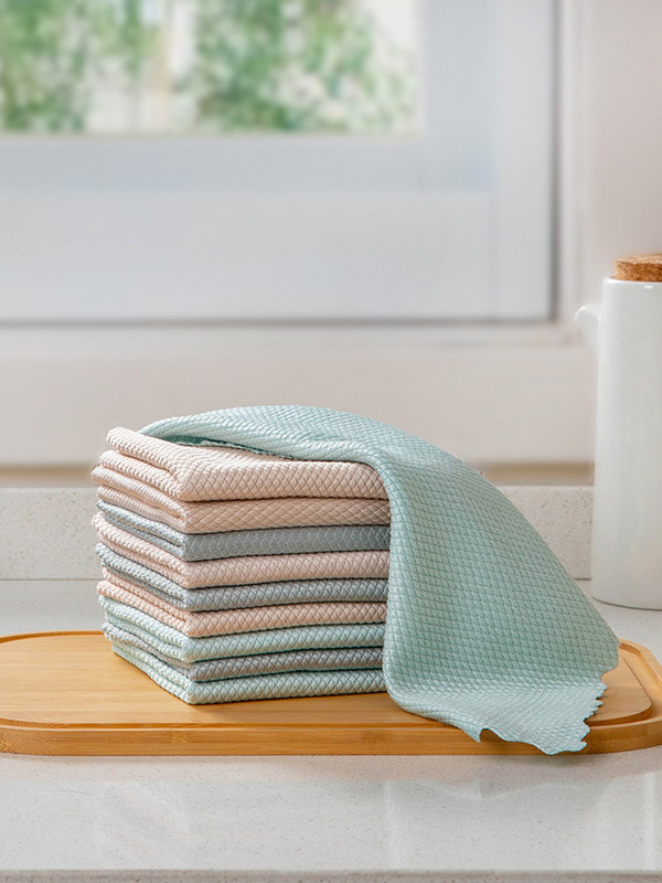 5/10 vnt Virtuvės rankšluosčių mikropluošto riebalų valymo šluostės langų stiklams automobilių grindų skudurams dubens indams keraminių plytelių servetėlės virtuvės įrankis