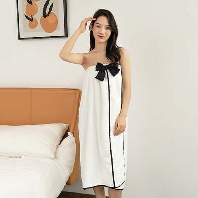 Juoda Big Bow koralų vilnos vonios rankšluosčių suknelė, moteriška, sugerianti žiemą, nešiojama įvyniojama suaugusiems, didelis rankšluostis, vonios kambario dušo reikmenys